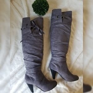 Tall gray faux suede boots